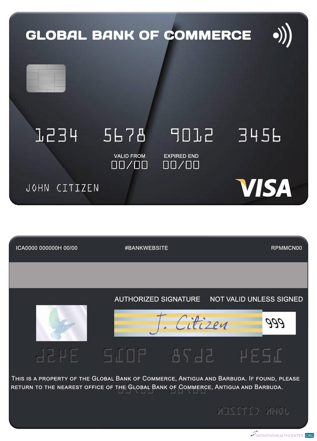 Download Antigua and Barbuda Global Bank of Commerce visa card Photoshop template